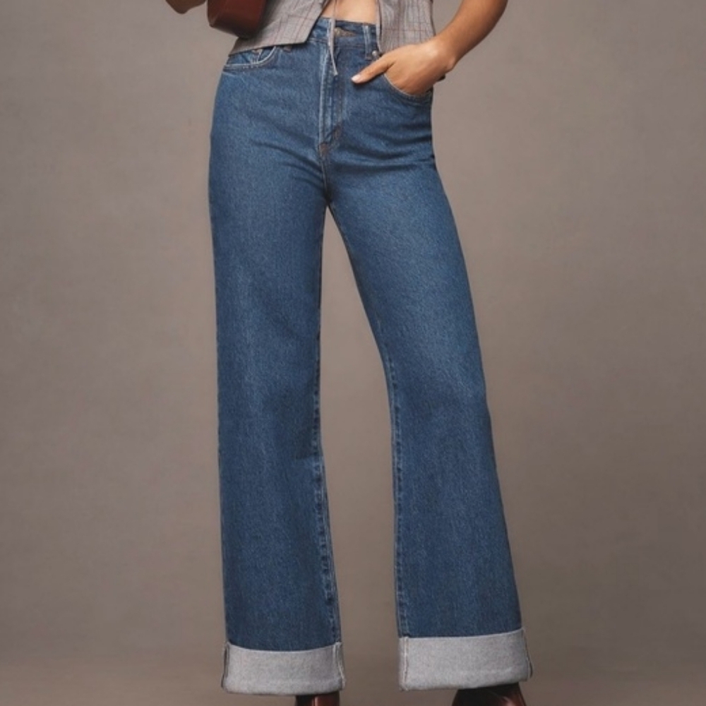 Anthropologie Pilcro The Austyn High-Rise Cuffed Wide-Leg Jeans Medium Wash 31